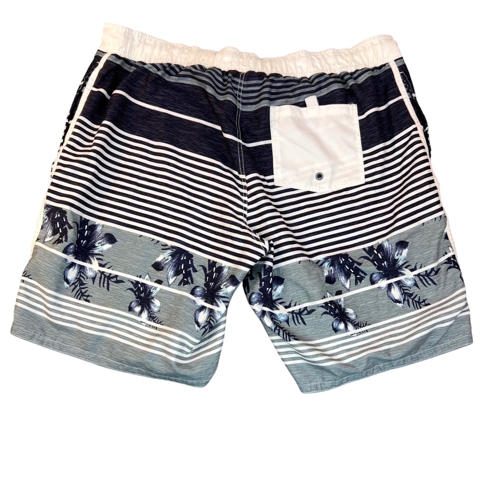 Ocean Pacific Men's 2XL Dark Navy Striped Floral Board Shorts Swim Trunks Beach - Picture 2 of 8